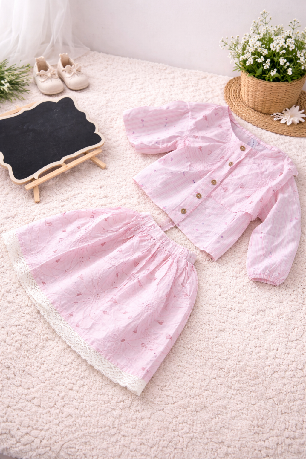 Blush Pink Embroidered Baby Dress Set