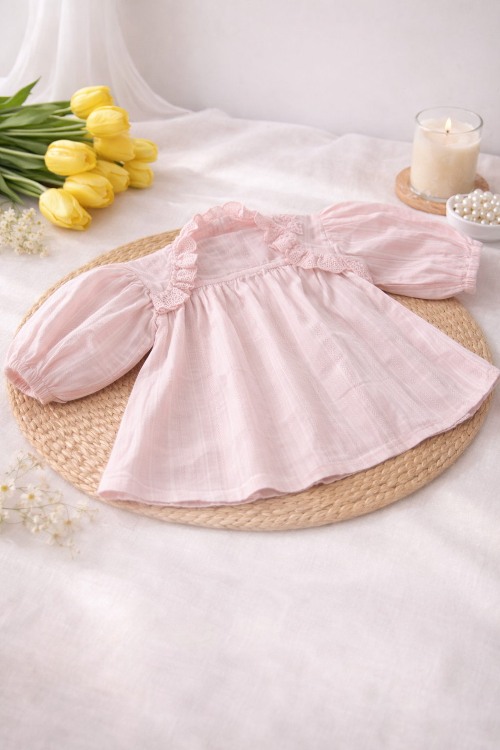 Blush petal lace baby dress